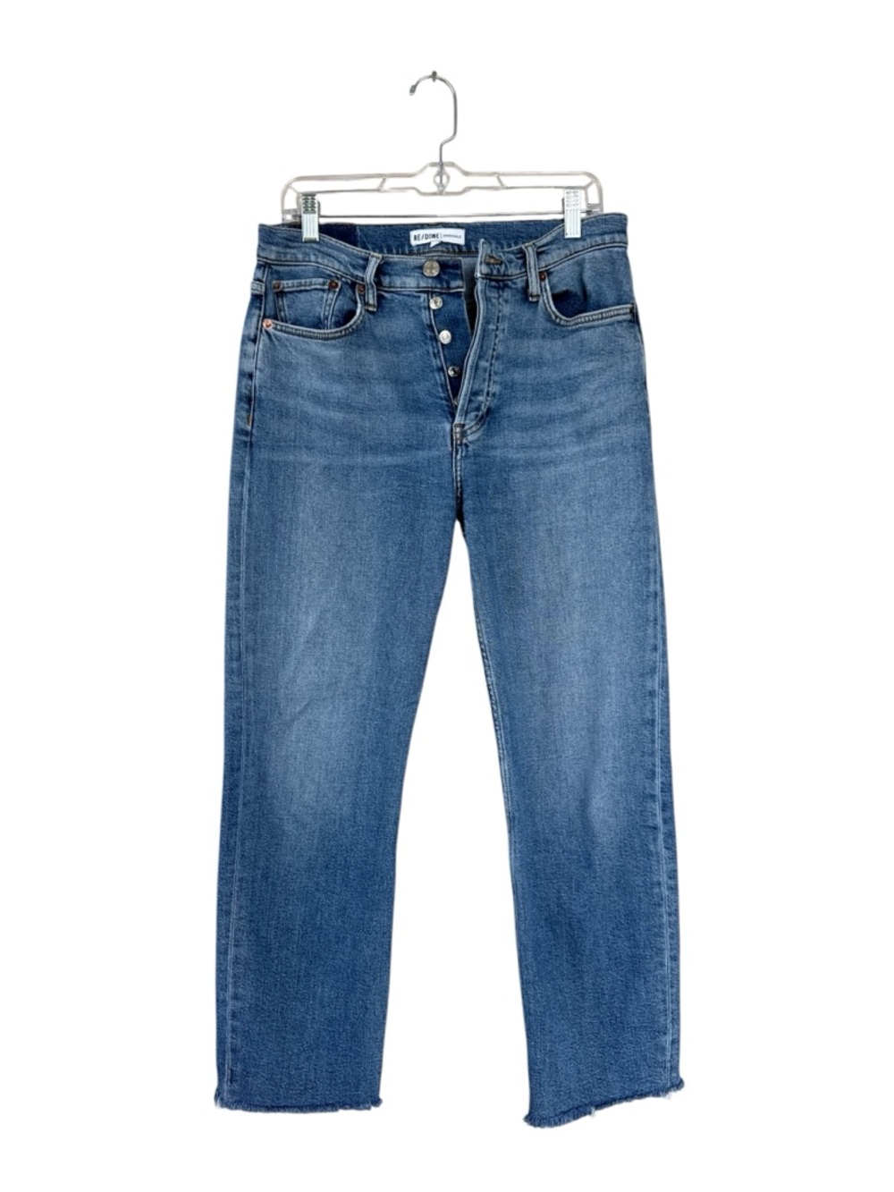 RE/DONE Originals High Rise Stove Pipe Jeans Size 28 Cropped Raw Hem Light Wash - Picture 2 of 7